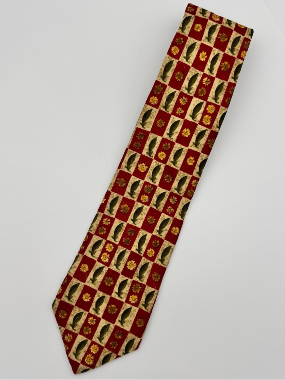 Ermenegildo Zegna Tie Mens Red Silk Floral Geometric Print Made In Italy Vintage